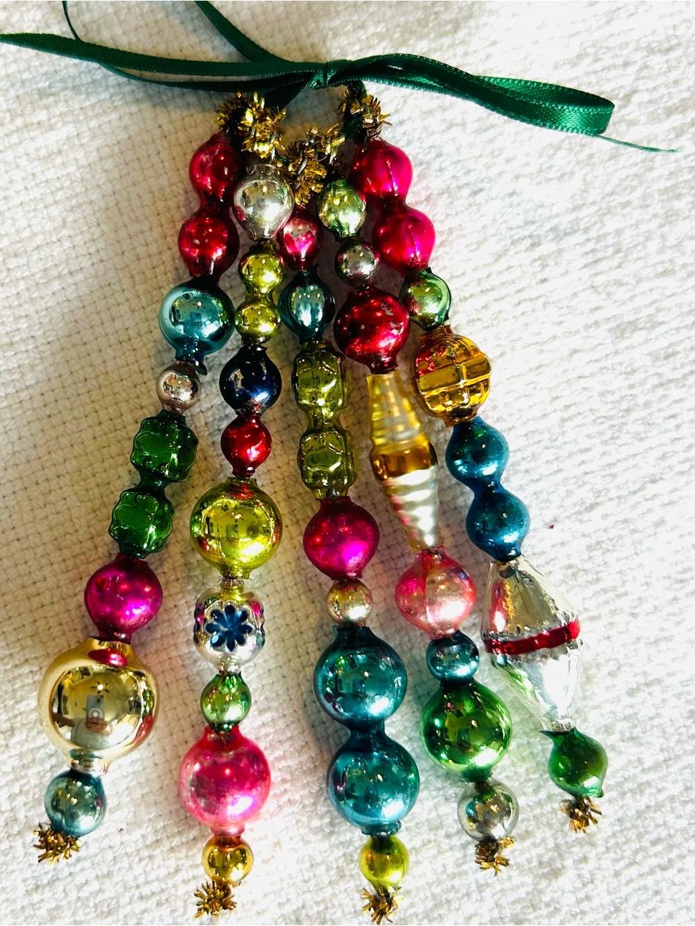 Mini Vintage Repurposed  holiday Christmas ornaments, mercury Glass bead icicle